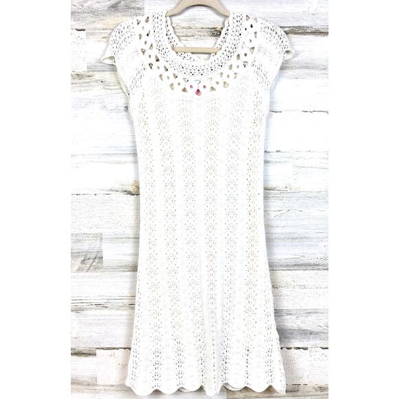 Lilly Pulitzer Womens S White Everly Short Sleeve Knit Crochet Mini Dress Summer - Picture 2 of 5